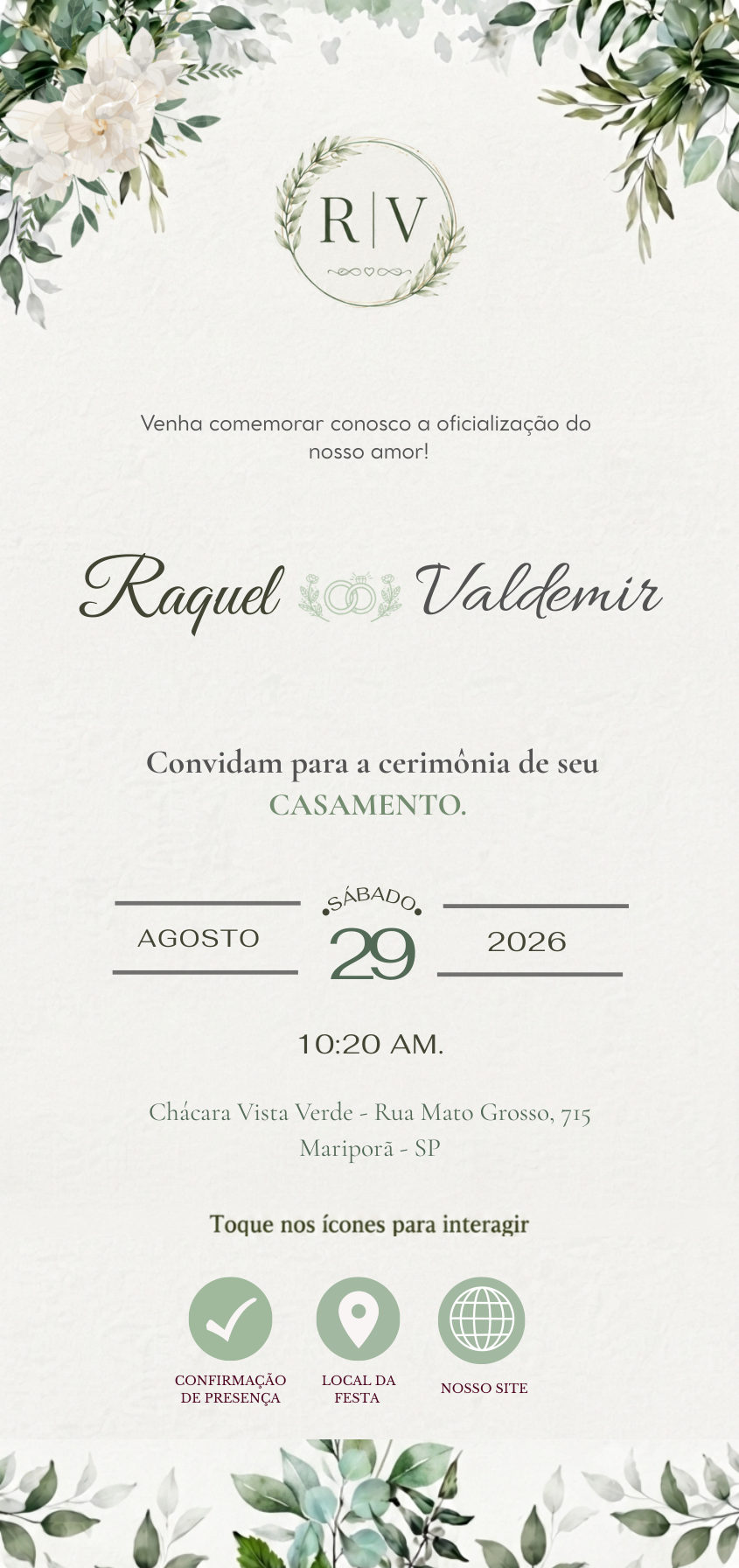 Convite de casamento de Raquel & Valdemir